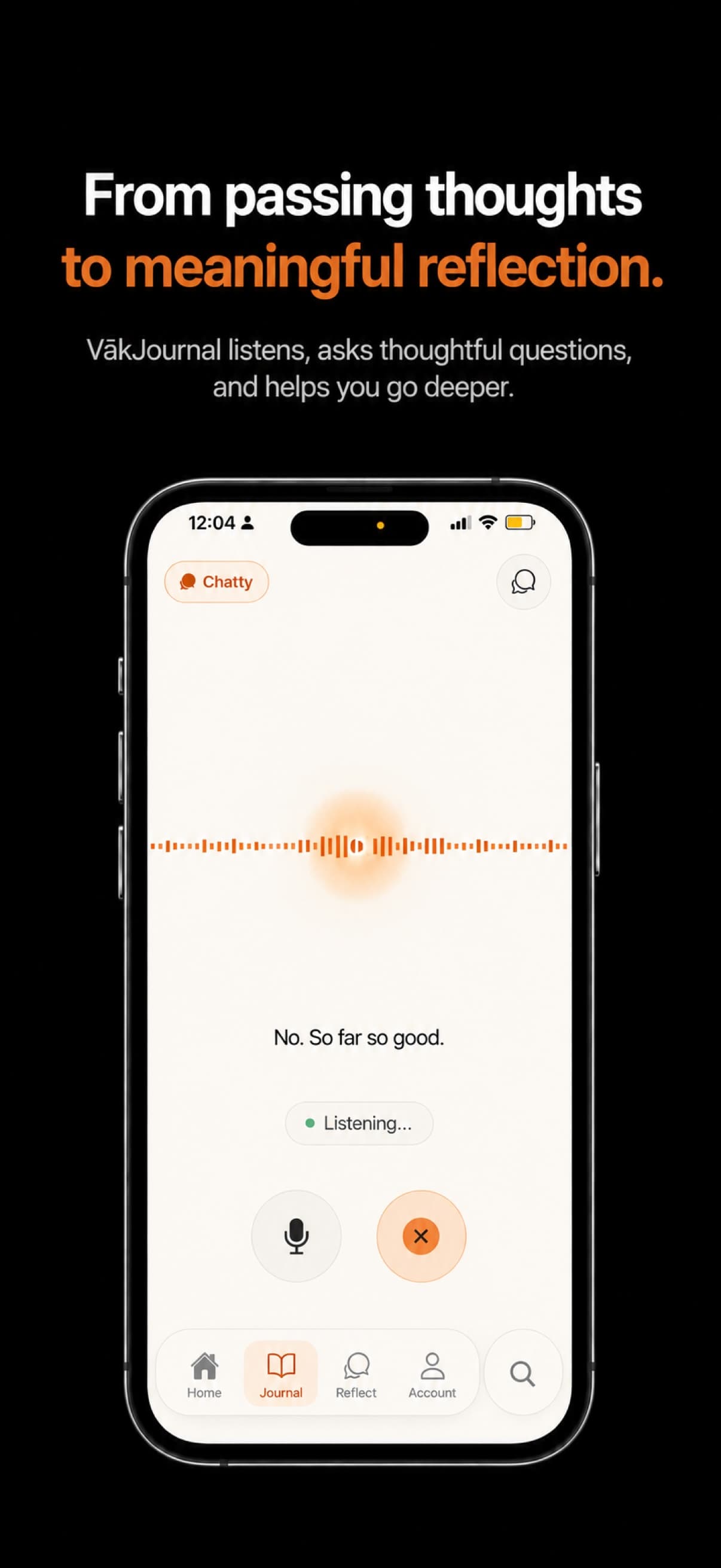 VākJournal voice conversation with a live transcript