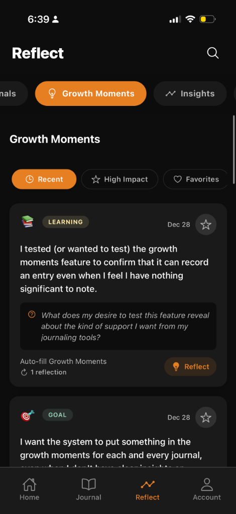 Growth moments and reflections